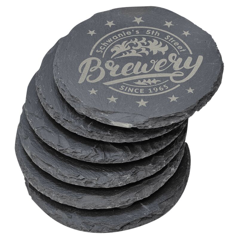 4" Round Slate Coaster Set-6 Piece Thumbnail