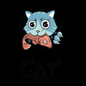 Cat With Fish - Unisex Premium Cotton T-Shirt Design