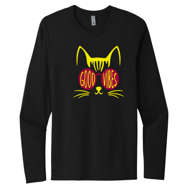 Good Vibes Cat - Unisex Premium Cotton Long Sleeve T-Shirt Thumbnail