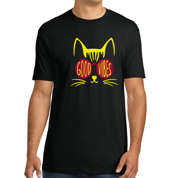 Good Vibes Cat - Unisex Premium Cotton T-Shirt Thumbnail