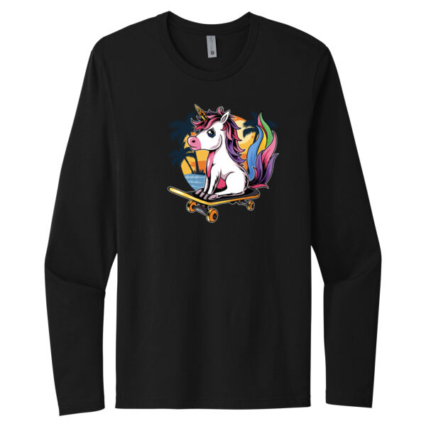 Skateboarding Unicorn - Unisex Premium Cotton Long Sleeve T-Shirt Thumbnail