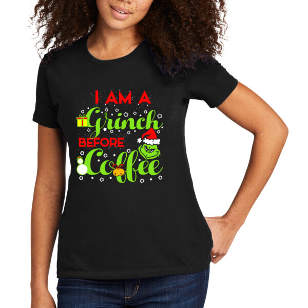 Grinch Before Coffee - Women's Premium Cotton T-Shirt Thumbnail