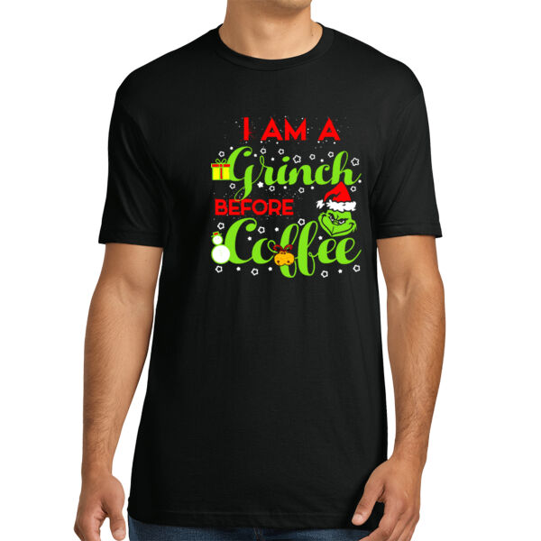 Grinch Before Coffee - Unisex Premium Cotton T-Shirt Thumbnail