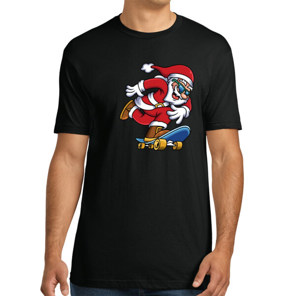 Skateboarding Santa - Unisex Premium Cotton T-Shirt Thumbnail