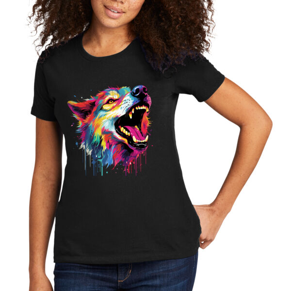 Colorful Howling Wolf - Women's Premium Cotton T-Shirt Thumbnail