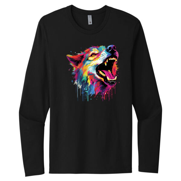 Colorful Howling Wolf - Unisex Premium Cotton Long Sleeve T-Shirt Thumbnail