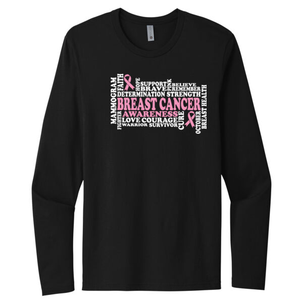 Breast Cancer Awareness Word Art - Unisex Premium Cotton Long Sleeve T-Shirt Thumbnail