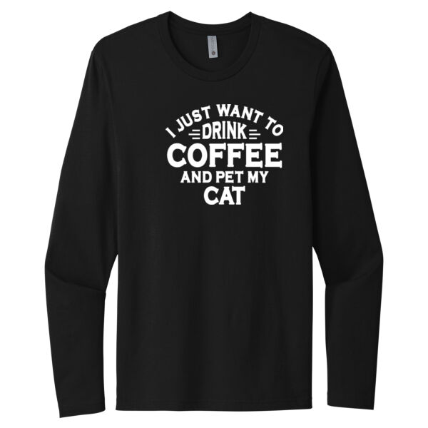 Drink Coffee and Pet Cats - Unisex Premium Cotton Long Sleeve T-Shirt Thumbnail