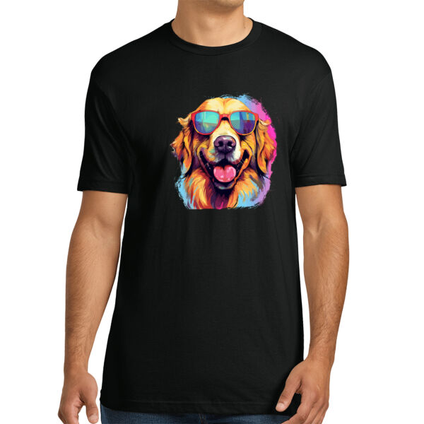 Golden Retriever With Glasses - Unisex Premium Cotton T-Shirt Thumbnail