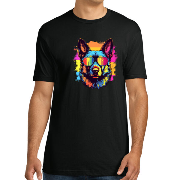 German Shepherd With Glasses - Unisex Premium Cotton T-Shirt Thumbnail