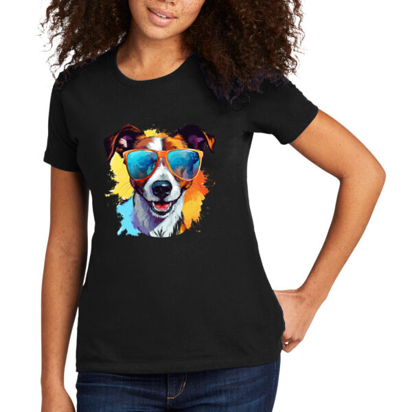 Jack Russell Terrier With Glasses - Women's Premium Cotton T-Shirt Thumbnail