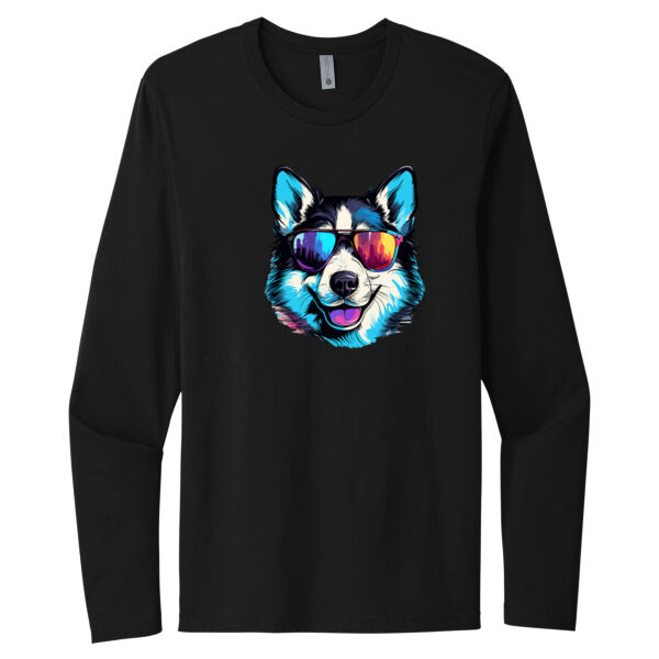 Siberian Husky With Glasses - Unisex Premium Cotton Long Sleeve T-Shirt Thumbnail