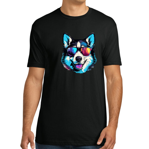 Siberian Husky With Glasses - Unisex Premium Cotton T-Shirt Thumbnail