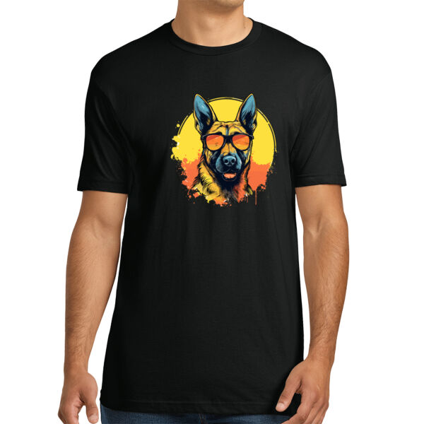 Belgian Malinois With Glasses - Unisex Premium Cotton T-Shirt Thumbnail