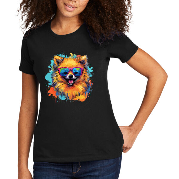 Pomeranian With Glasses - Women's Premium Cotton T-Shirt Thumbnail
