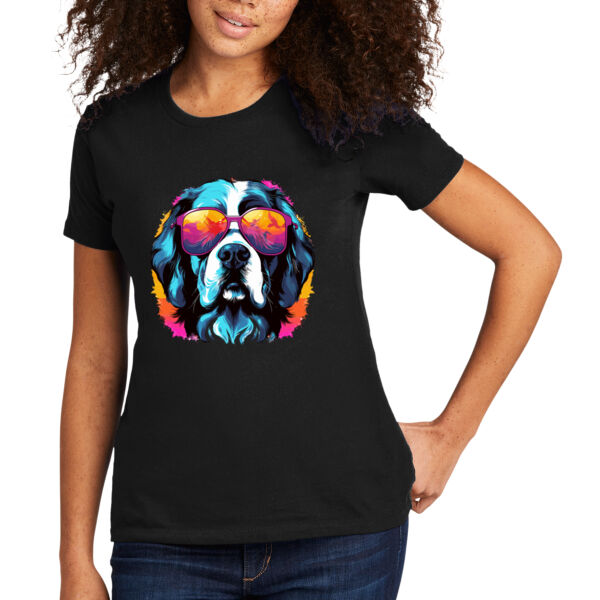Saint Bernard With Glasses - Women's Premium Cotton T-Shirt Thumbnail