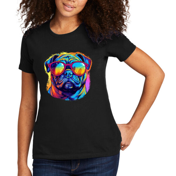 Pug With Glasses - Women's Premium Cotton T-Shirt Thumbnail