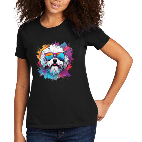 Maltese With Glasses - Women's Premium Cotton T-Shirt Thumbnail