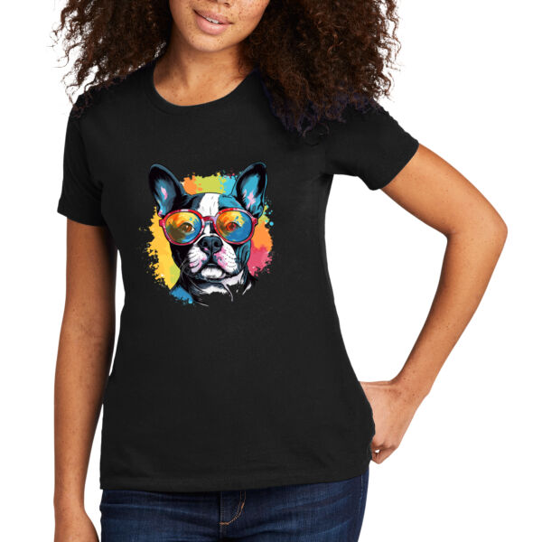 Boston Terrier With Glasses - Women's Premium Cotton T-Shirt Thumbnail