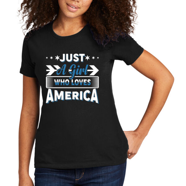 A Girl Who Loves America - Women's Premium Cotton T-Shirt Thumbnail