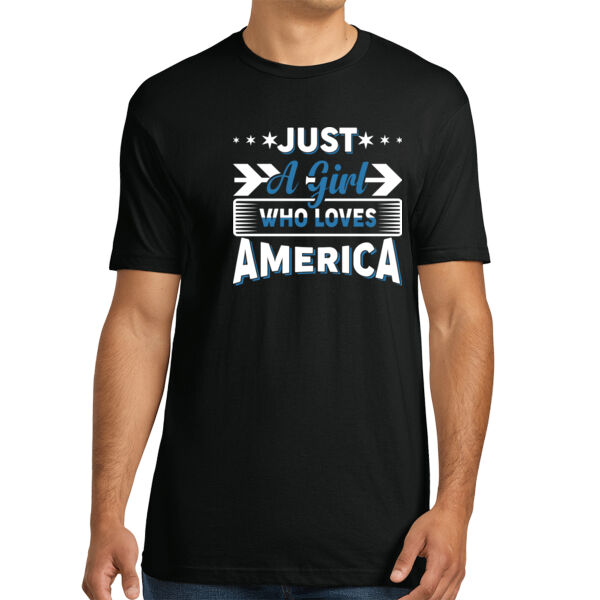 A Girl Who Loves America - Unisex Premium Cotton T-Shirt Thumbnail