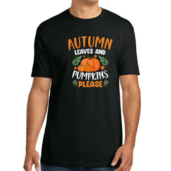 Autumn Leaves and Pumpkin Please - Unisex Premium Cotton T-Shirt Thumbnail