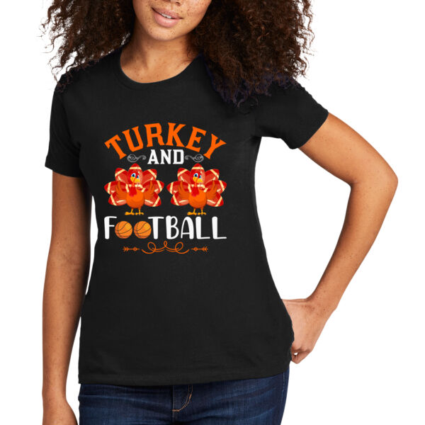 Turkey and Football - Women's Premium Cotton T-Shirt Thumbnail