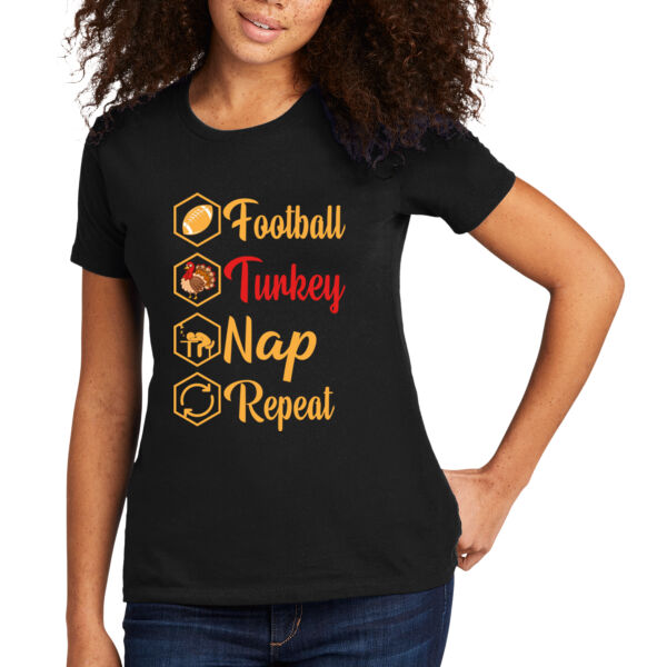 Football Turkey Nap Repeat - Women's Premium Cotton T-Shirt Thumbnail